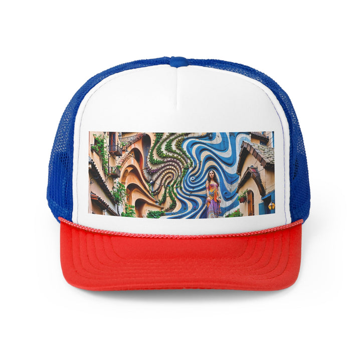 Urban Whimsical Vortex - Trucker Hat - Hats - g(0D·IO) - Blue/Red - One size -