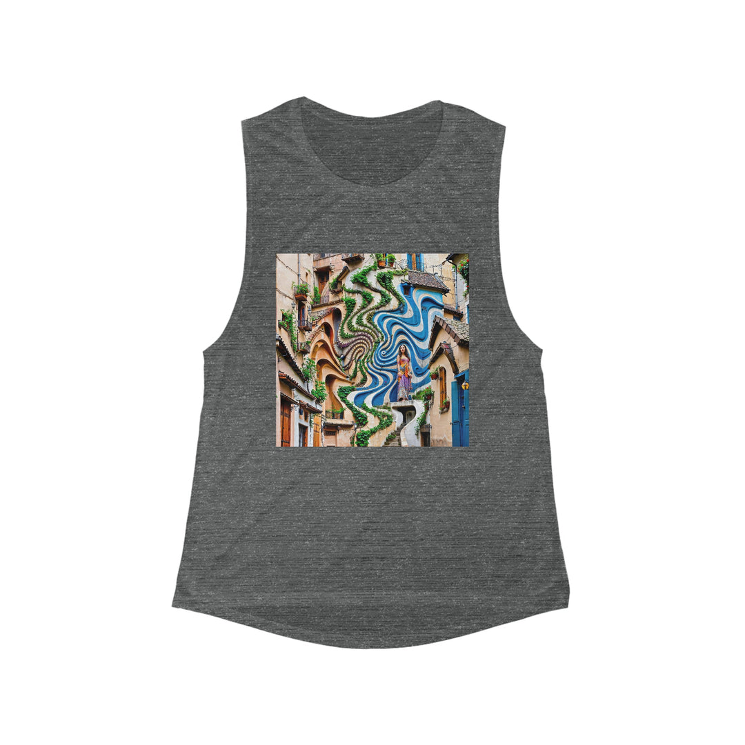 Urban Whimsical Vortex - Women's Flowy Scoop Muscle Tank - Tank Top - g(0D·IO) - S - Asphalt Slub -