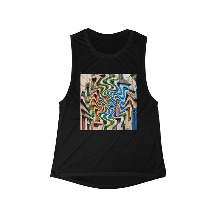 Urban Whimsical Vortex - Women's Flowy Scoop Muscle Tank - Tank Top - g(0D·IO) - S - Black -