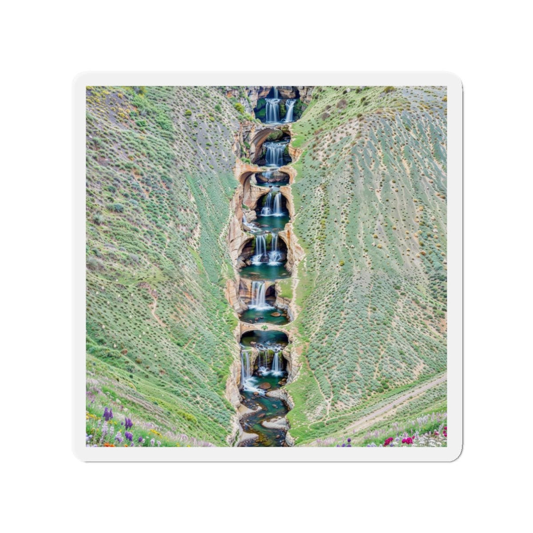 Verdant Cascade Serenity - Die-cut Magnet - Home Decor - g(0D·IO) - 3" x 3" - Die-Cut - 1 pc