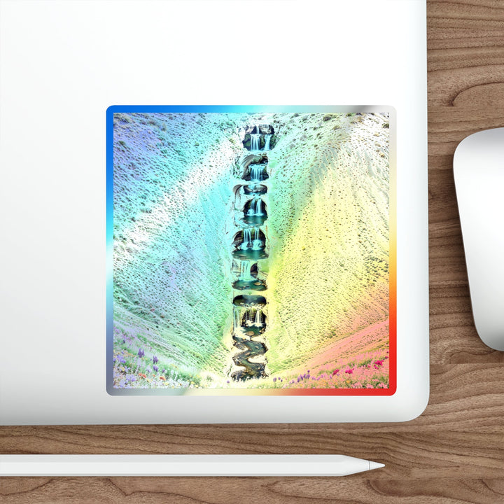 Verdant Cascade Serenity - Holographic Die-Cut Sticker - Paper products - g(0D·IO) - 5" × 5" - Die-Cut - Holographic