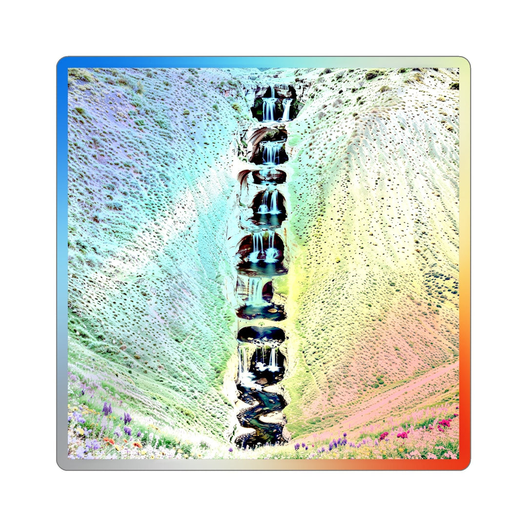 Verdant Cascade Serenity - Holographic Die-Cut Sticker - Paper products - g(0D·IO) - 5" × 5" - Die-Cut - Holographic