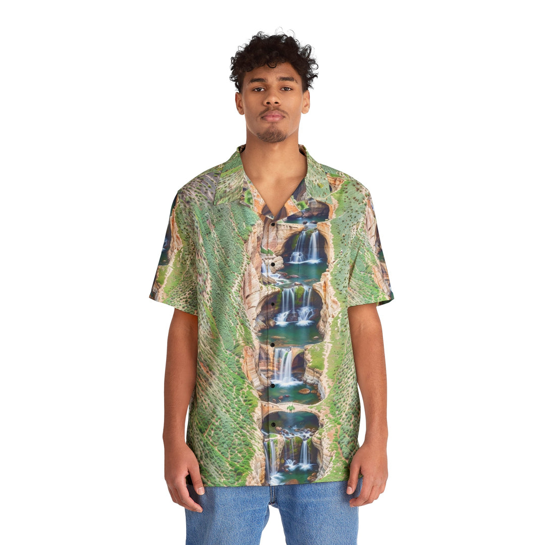 Verdant Cascade Serenity - Men's Hawaiian Shirt - All Over Prints - g(0D·IO) - S - Black -