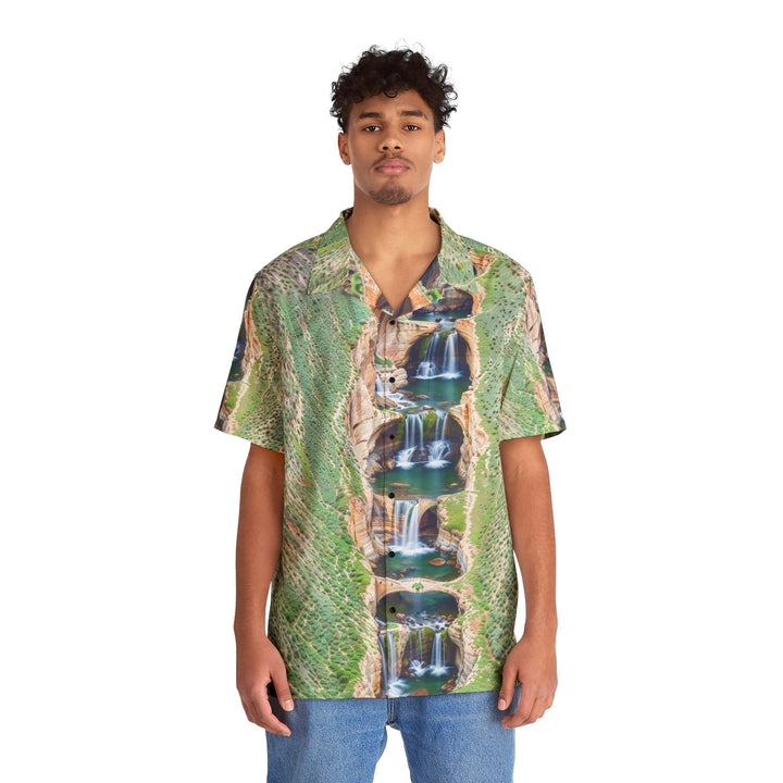 Verdant Cascade Serenity - Men's Hawaiian Shirt - All Over Prints - g(0D·IO) - S - Black -