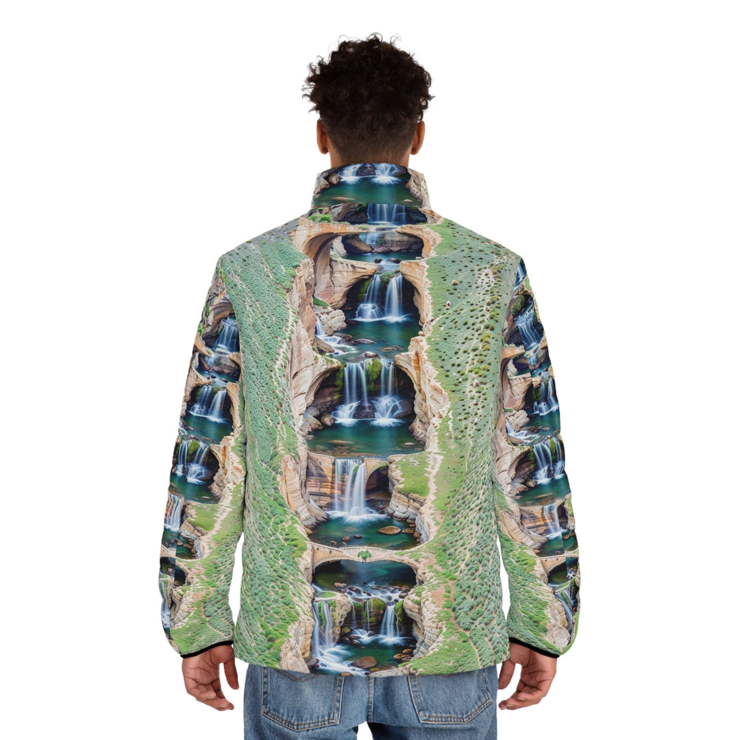 Verdant Cascade Serenity - Puffer Jacket - All Over Prints - g(0D·IO) - S - Black zipper -