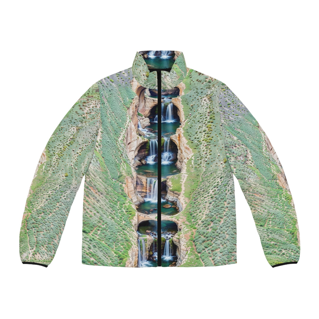 Verdant Cascade Serenity - Puffer Jacket - All Over Prints - g(0D·IO) - S - Black zipper -