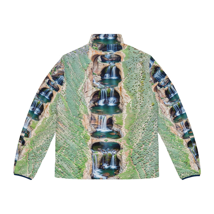 Verdant Cascade Serenity - Puffer Jacket - All Over Prints - g(0D·IO) - S - Black zipper -