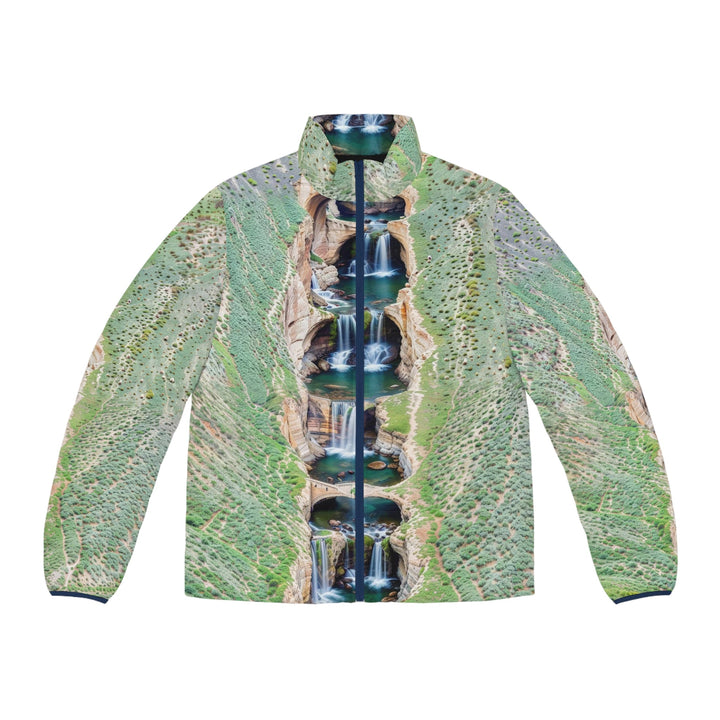 Verdant Cascade Serenity - Puffer Jacket - All Over Prints - g(0D·IO) - S - Dark blue zipper -