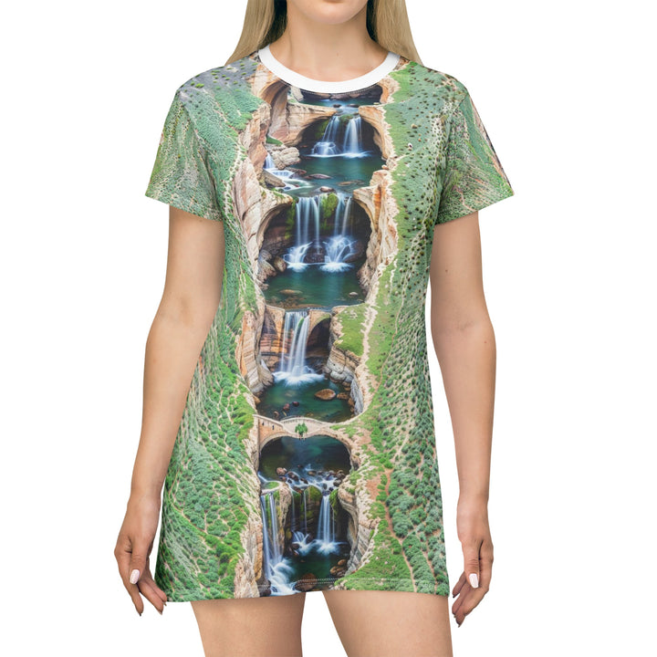 Verdant Cascade Serenity - T-Shirt Dress - All Over Prints - g(0D·IO) - XS - -