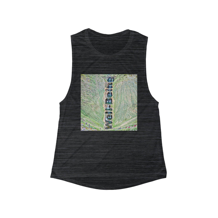 Verdant Cascade Serenity - Women's Flowy Scoop Muscle Tank - Tank Top - g(0D·IO) - S - Black Slub -