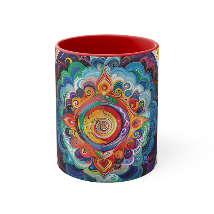 Vibrant Cosmic Mandala - Accent Coffee Mug - Mug - g(0D·IO) - Red - 11oz -