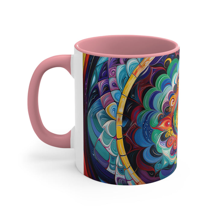 Vibrant Cosmic Mandala - Accent Coffee Mug - Mug - g(0D·IO) - Pink - 11oz -