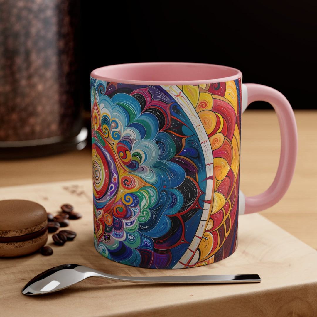 Vibrant Cosmic Mandala - Accent Coffee Mug - Mug - g(0D·IO) - Pink - 11oz -