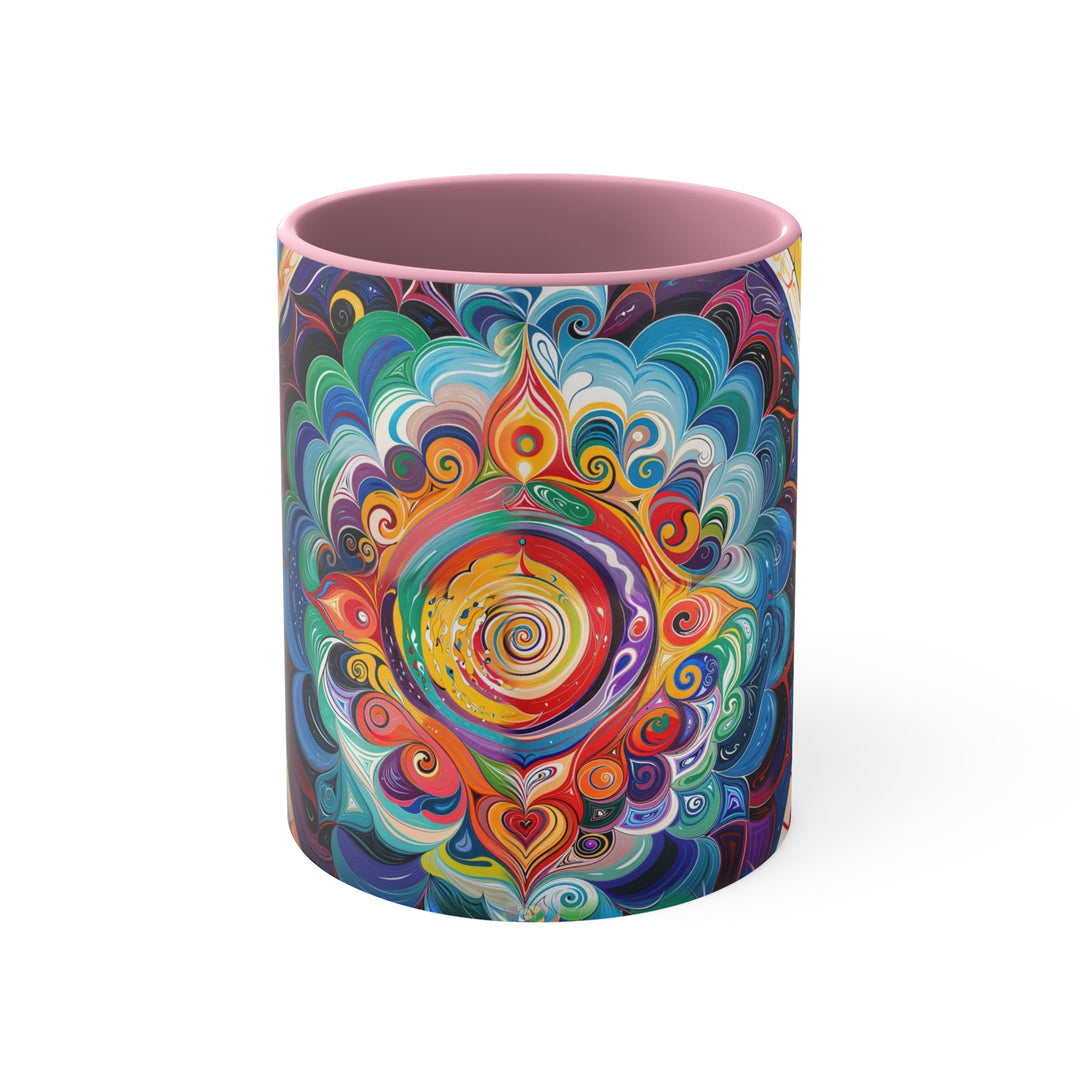 Vibrant Cosmic Mandala - Accent Coffee Mug - Mug - g(0D·IO) - Pink - 11oz -