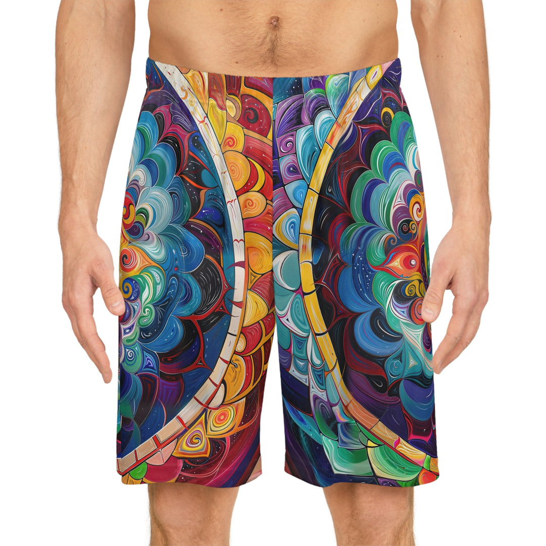 Vibrant Cosmic Mandala - AOP Basketball Shorts - All Over Prints - g(0D·IO) - Seam thread color automatically matched to design - XS -