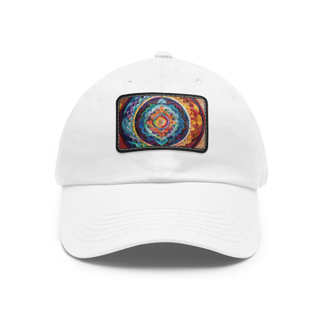 Vibrant Cosmic Mandala - Dad Hat - Hats - g(0D·IO) - White / Black patch - Rectangle - One size