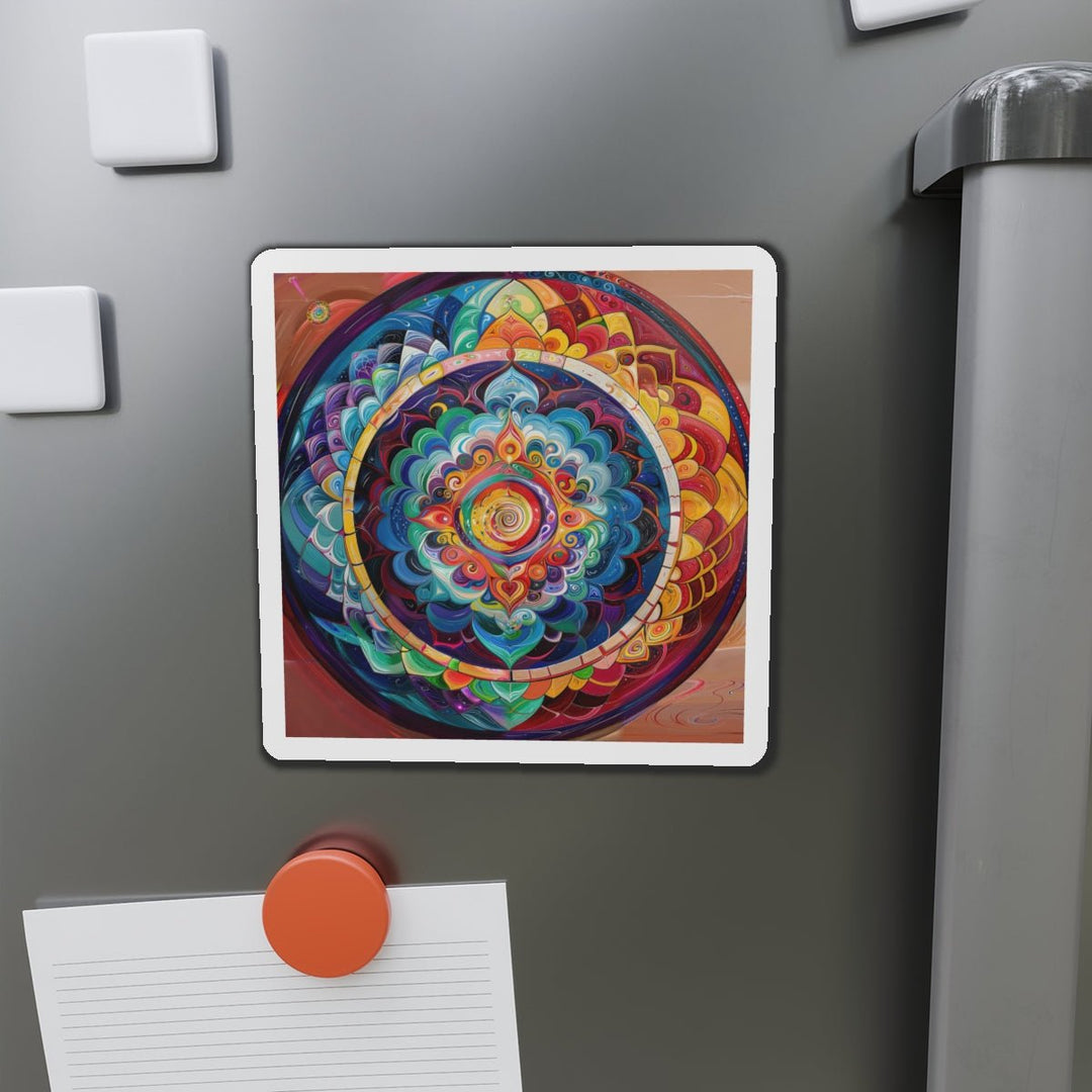 Vibrant Cosmic Mandala - Die-cut Magnet - Home Decor - g(0D·IO) - 6 × 6" - Die-Cut - 1 pc
