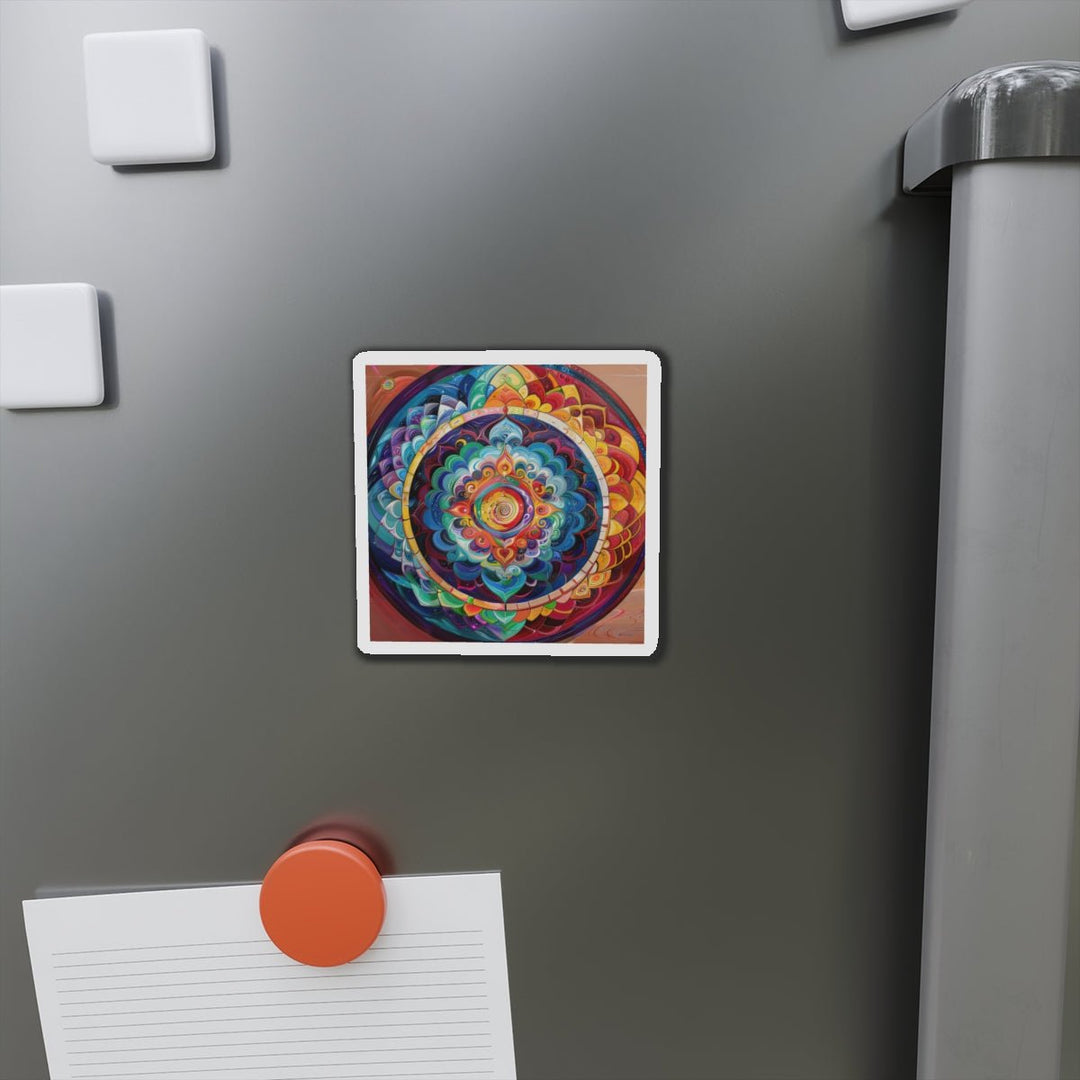 Vibrant Cosmic Mandala - Die-cut Magnet - Home Decor - g(0D·IO) - 6 × 6" - Die-Cut - 1 pc