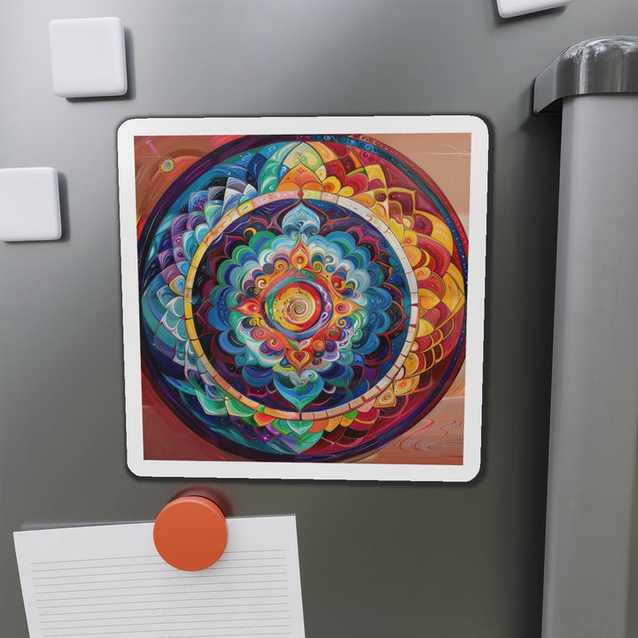 Vibrant Cosmic Mandala - Die-cut Magnet - Home Decor - g(0D·IO) - 6 × 6" - Die-Cut - 1 pc