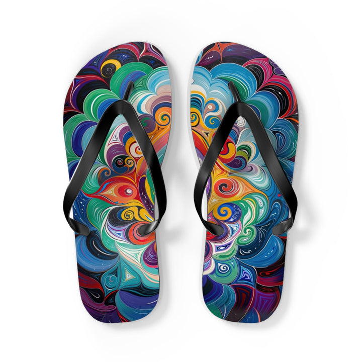 Vibrant Cosmic Mandala - Flip Flops - Shoes - g(0D·IO) - L - Black sole -