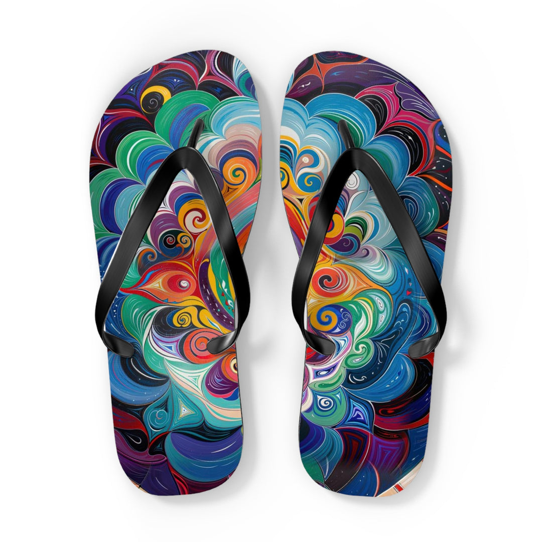 Vibrant Cosmic Mandala - Flip Flops - Shoes - g(0D·IO) - XL - Black sole -