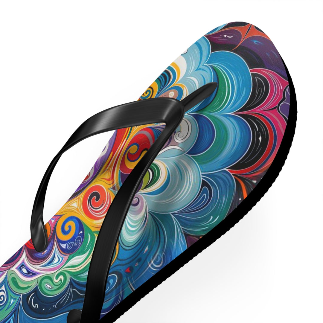 Vibrant Cosmic Mandala - Flip Flops - Shoes - g(0D·IO) - XL - Black sole -