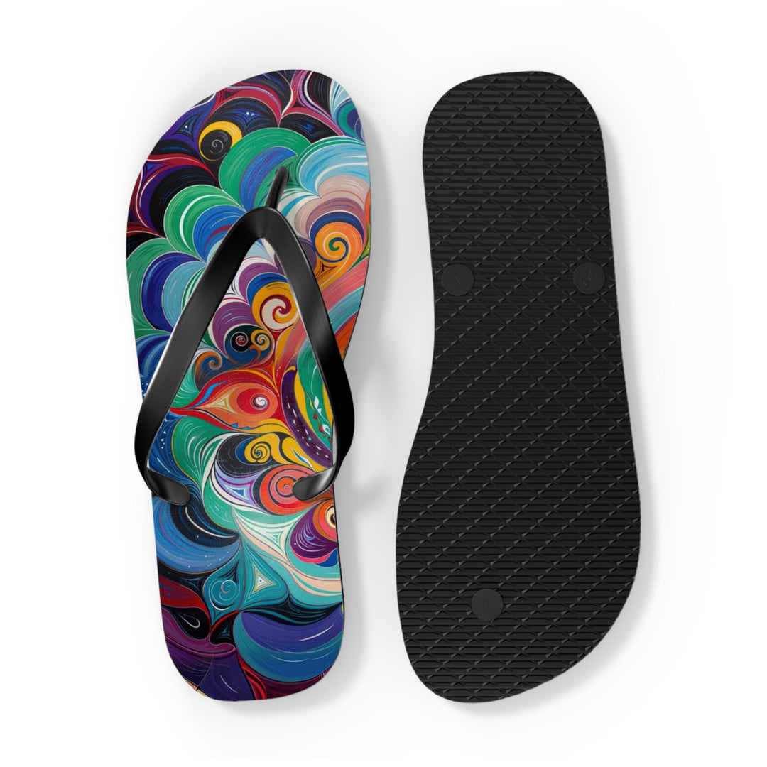 Vibrant Cosmic Mandala - Flip Flops - Shoes - g(0D·IO) - XL - Black sole -