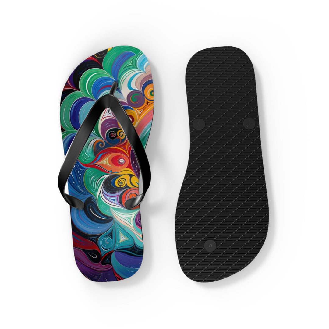 Vibrant Cosmic Mandala - Flip Flops - Shoes - g(0D·IO) - XL - Black sole -