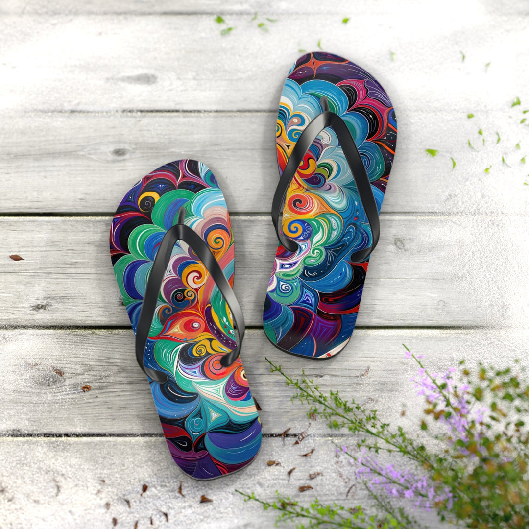 Vibrant Cosmic Mandala - Flip Flops - Shoes - g(0D·IO) - XL - Black sole -