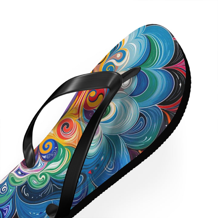 Vibrant Cosmic Mandala - Flip Flops - Shoes - g(0D·IO) - XL - Black sole -