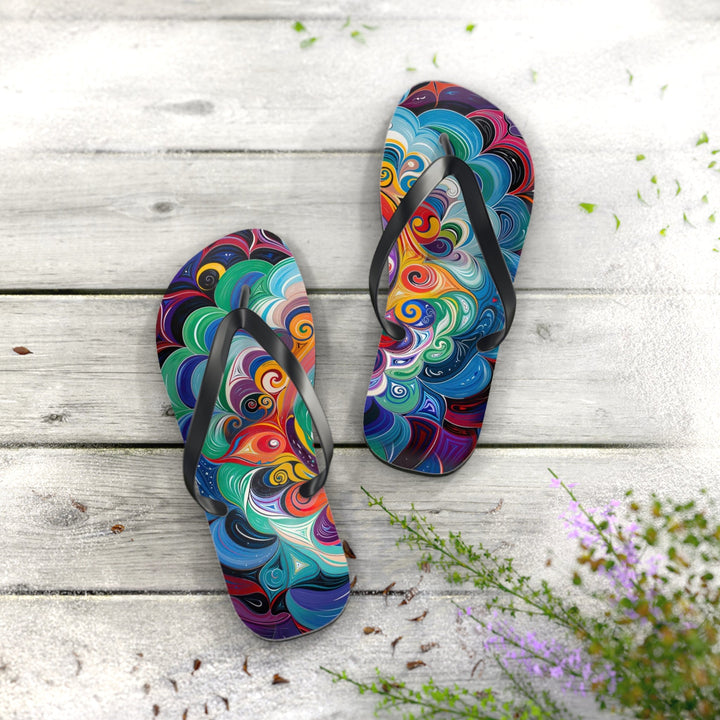 Vibrant Cosmic Mandala - Flip Flops - Shoes - g(0D·IO) - XL - Black sole -