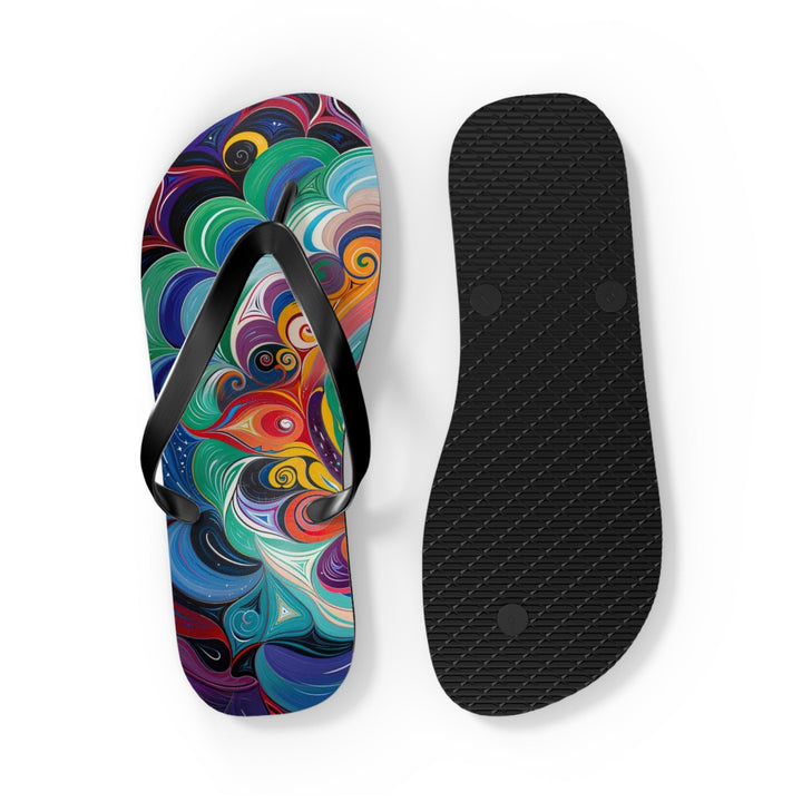 Vibrant Cosmic Mandala - Flip Flops - Shoes - g(0D·IO) - XL - Black sole -