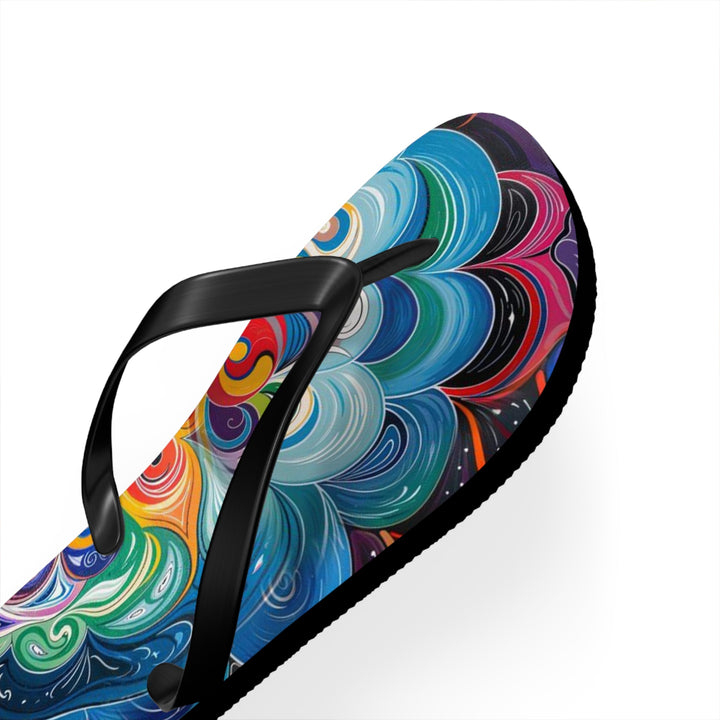 Vibrant Cosmic Mandala - Flip Flops - Shoes - g(0D·IO) - XL - Black sole -