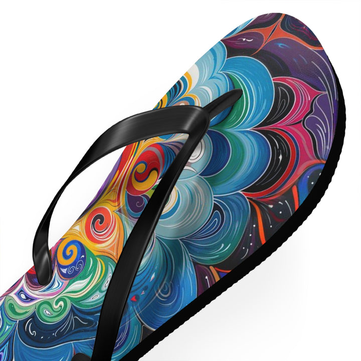 Vibrant Cosmic Mandala - Flip Flops - Shoes - g(0D·IO) - XL - Black sole -