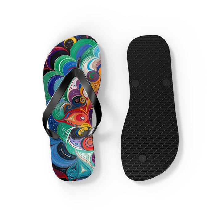 Vibrant Cosmic Mandala - Flip Flops - Shoes - g(0D·IO) - XL - Black sole -