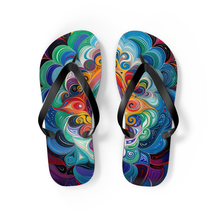 Vibrant Cosmic Mandala - Flip Flops - Shoes - g(0D·IO) - M - Black sole -