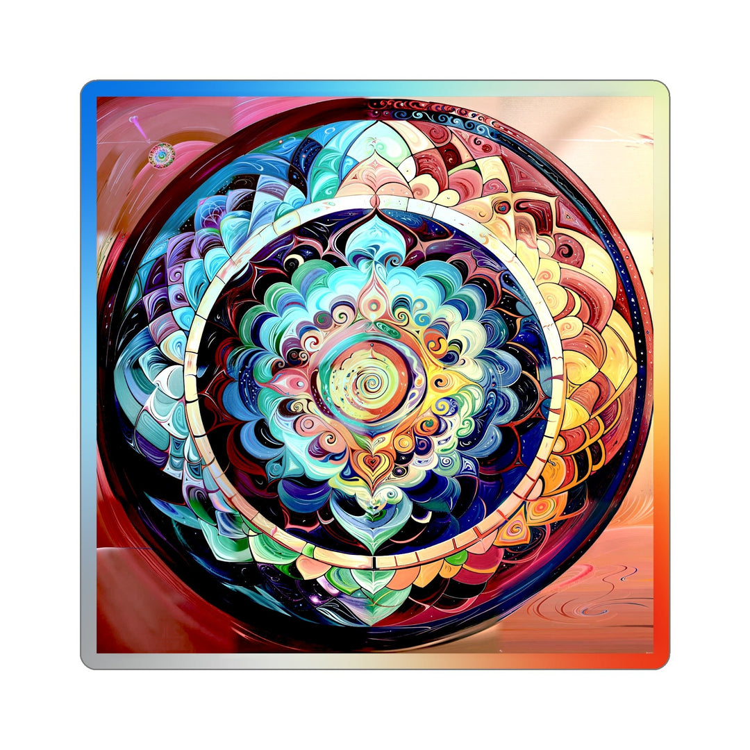 Vibrant Cosmic Mandala - Holographic Die-Cut Sticker - Paper products - g(0D·IO) - 4" × 4" - Die-Cut - Holographic