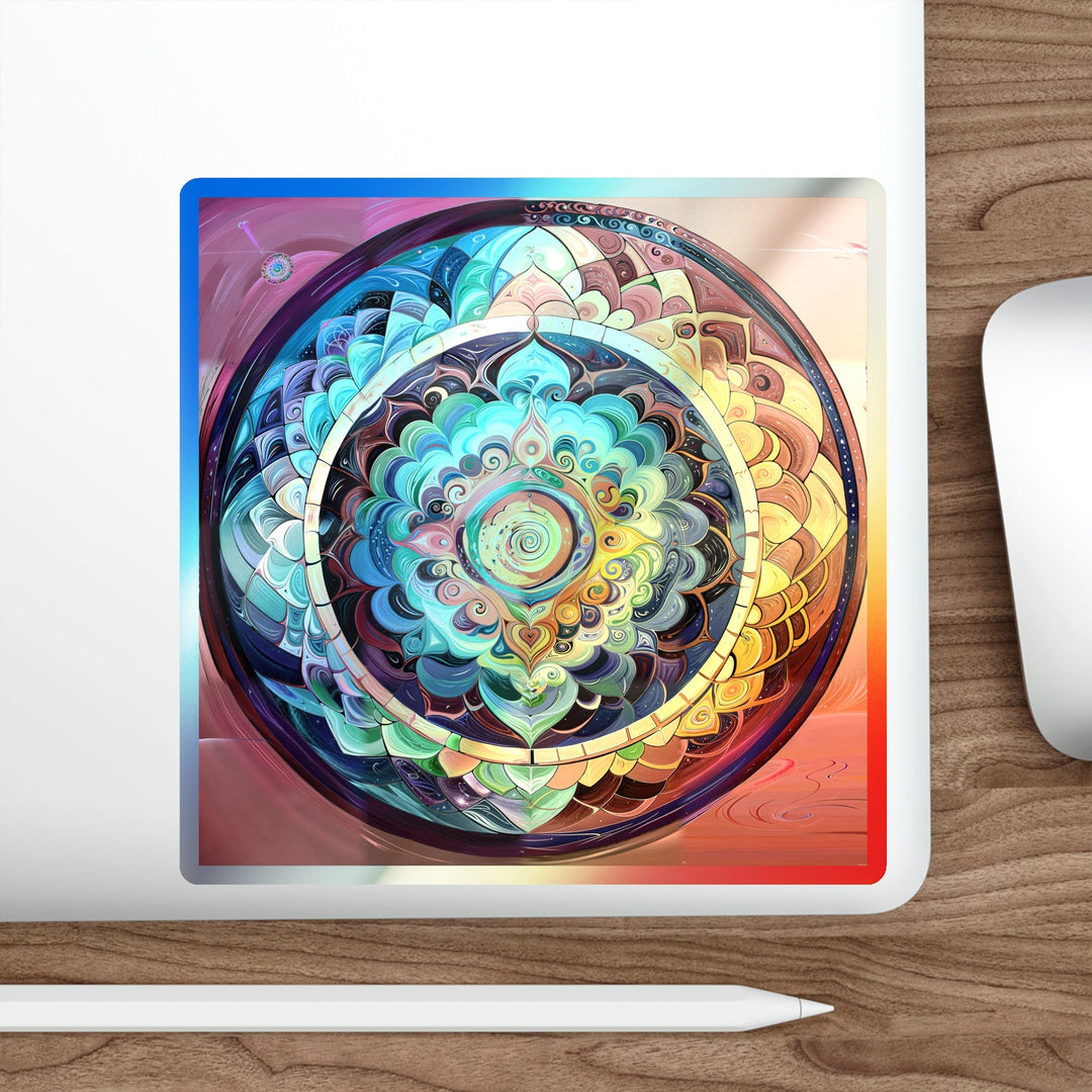 Vibrant Cosmic Mandala - Holographic Die-Cut Sticker - Paper products - g(0D·IO) - 5" × 5" - Die-Cut - Holographic