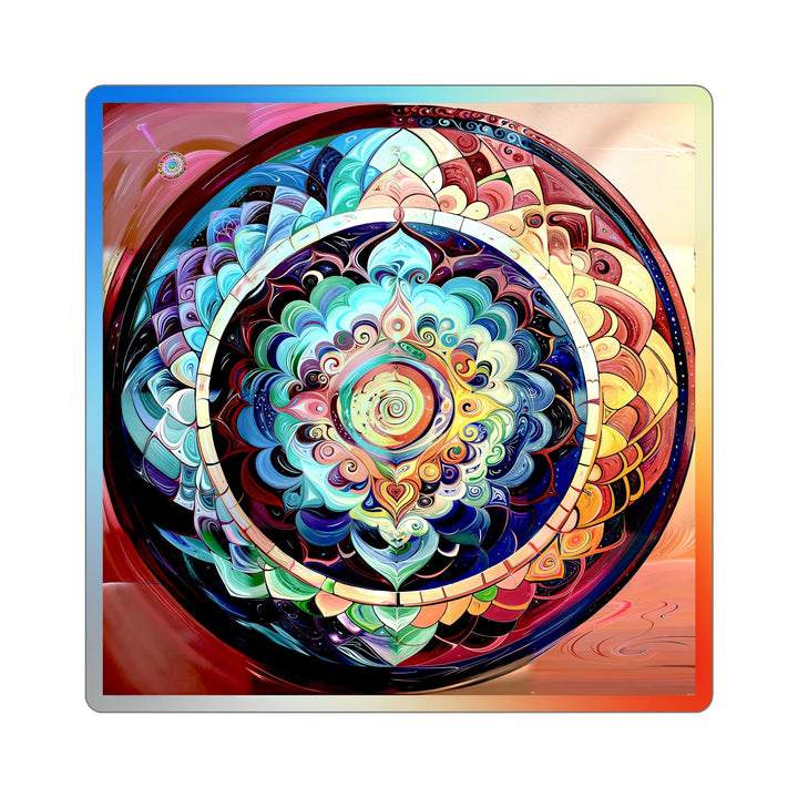 Vibrant Cosmic Mandala - Holographic Die-Cut Sticker - Paper products - g(0D·IO) - 5" × 5" - Die-Cut - Holographic