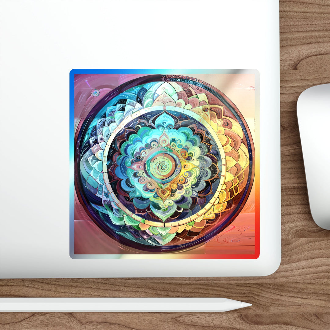 Vibrant Cosmic Mandala - Holographic Die-Cut Sticker - Paper products - g(0D·IO) - 5" × 5" - Die-Cut - Holographic