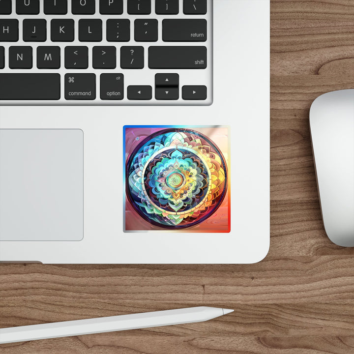 Vibrant Cosmic Mandala - Holographic Die-Cut Sticker - Paper products - g(0D·IO) - 5" × 5" - Die-Cut - Holographic