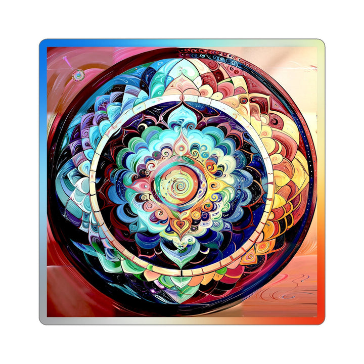 Vibrant Cosmic Mandala - Holographic Die-Cut Sticker - Paper products - g(0D·IO) - 6" × 6" - Die-Cut - Holographic