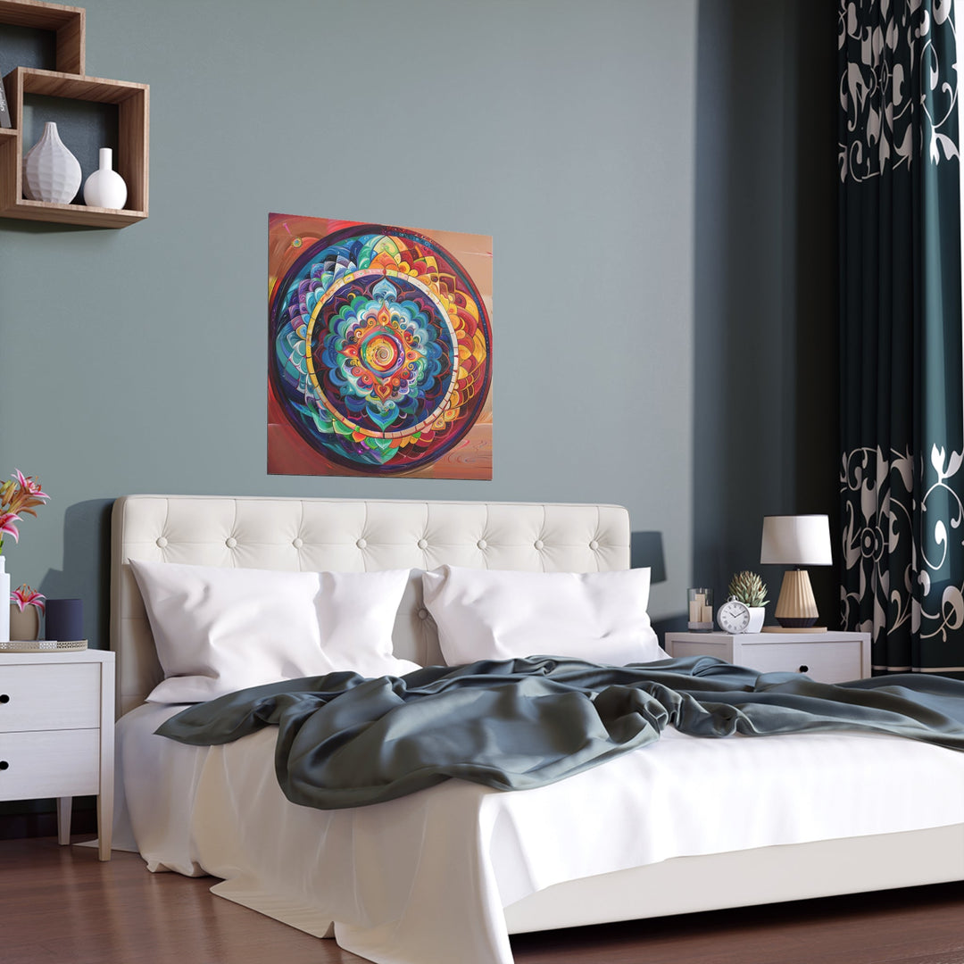 Vibrant Cosmic Mandala - Indoor and Outdoor Silk Poster - Poster - g(0D·IO) - 30″ x 30″ (Square) - Semi Glossy -