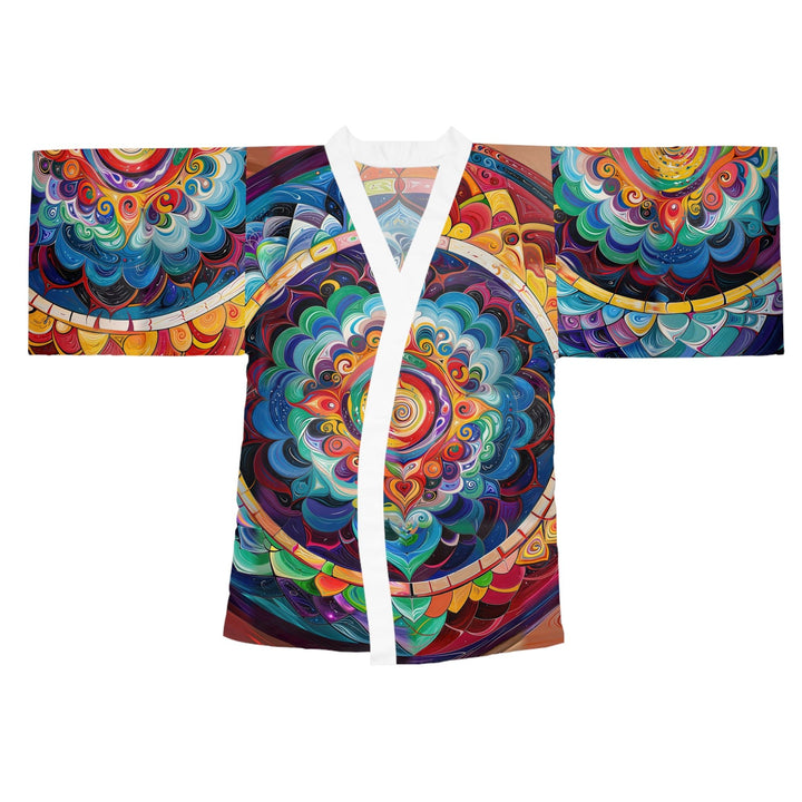 Vibrant Cosmic Mandala - Long Sleeve Kimono Robe - All Over Prints - g(0D·IO) - XS - White -