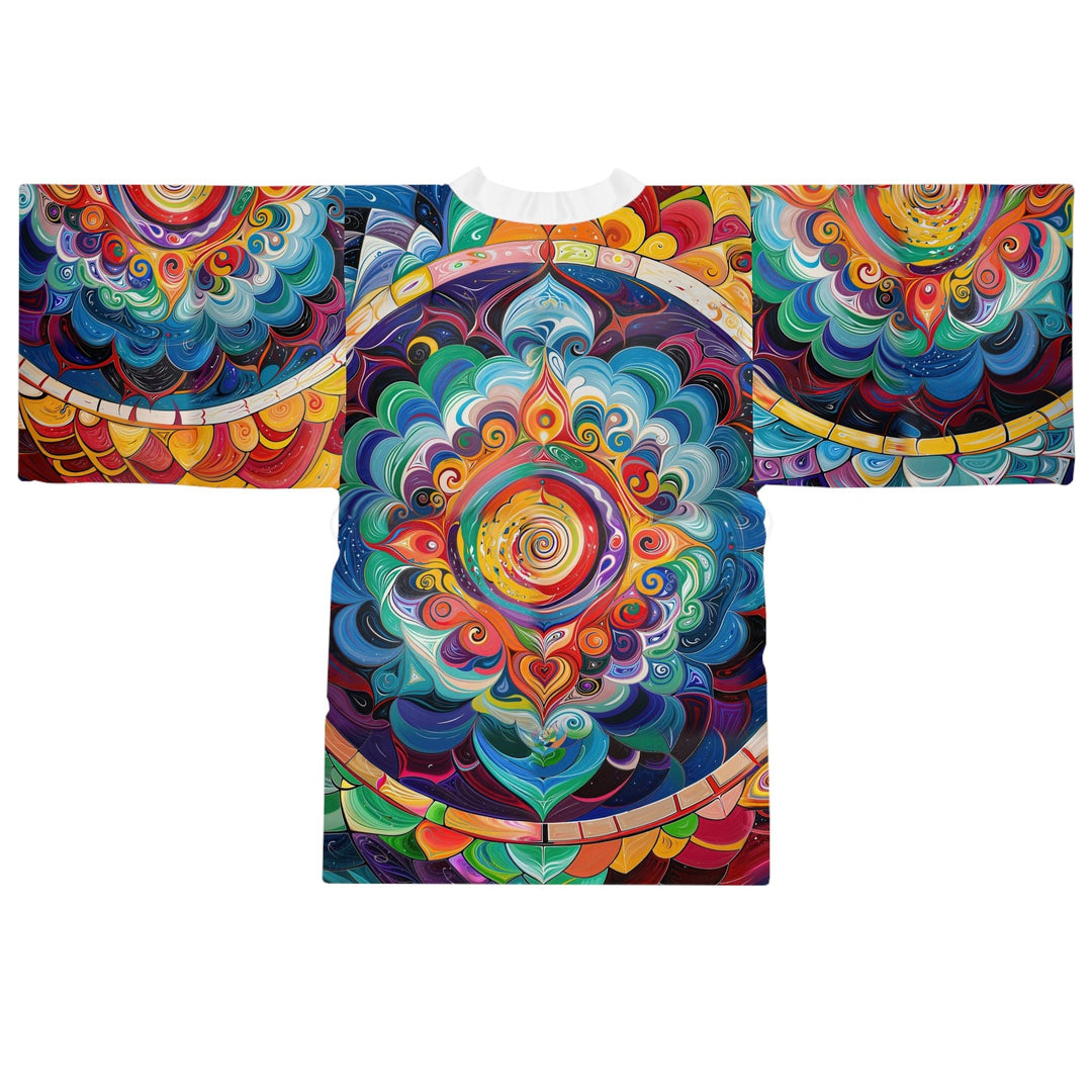 Vibrant Cosmic Mandala - Long Sleeve Kimono Robe - All Over Prints - g(0D·IO) - XS - Black -