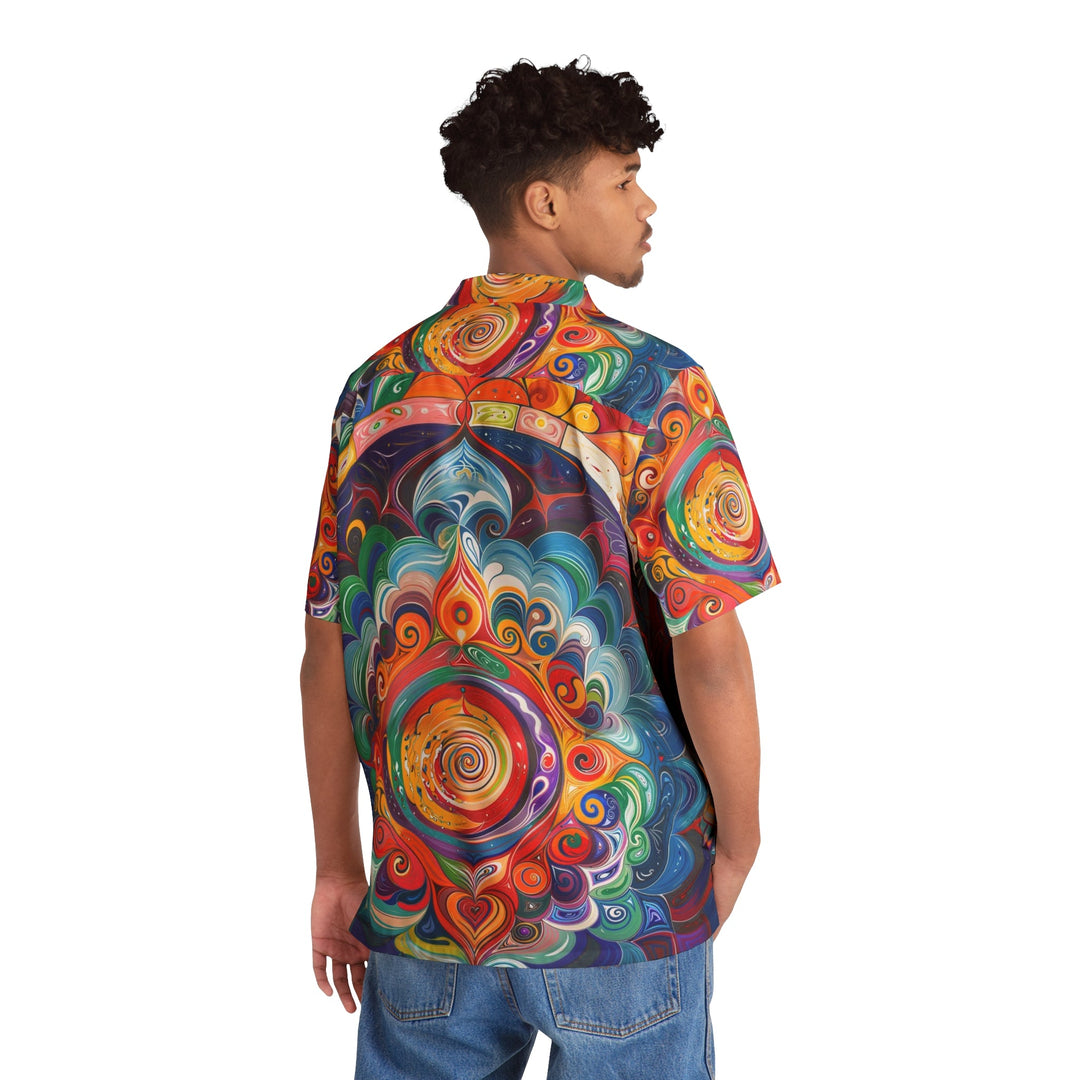 Vibrant Cosmic Mandala - Men's Hawaiian Shirt - All Over Prints - g(0D·IO) - S - Black -