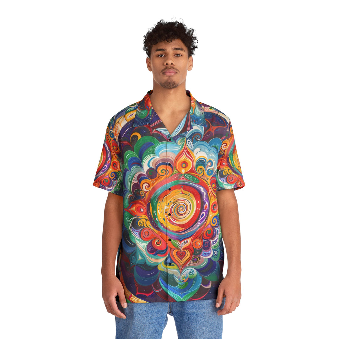 Vibrant Cosmic Mandala - Men's Hawaiian Shirt - All Over Prints - g(0D·IO) - S - Black -