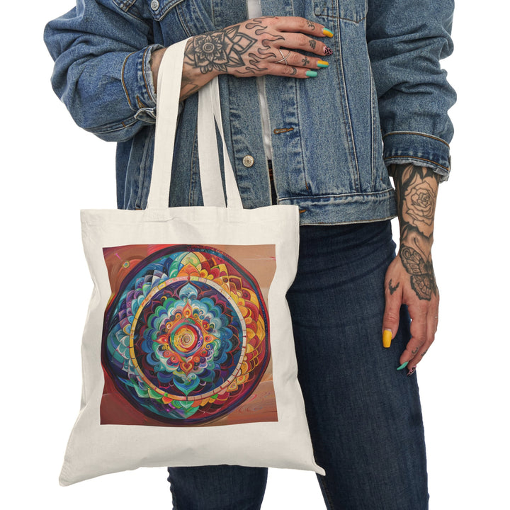 Vibrant Cosmic Mandala - Natural Tote Bag - Bags - g(0D·IO) - 15" x 16" - Natural -