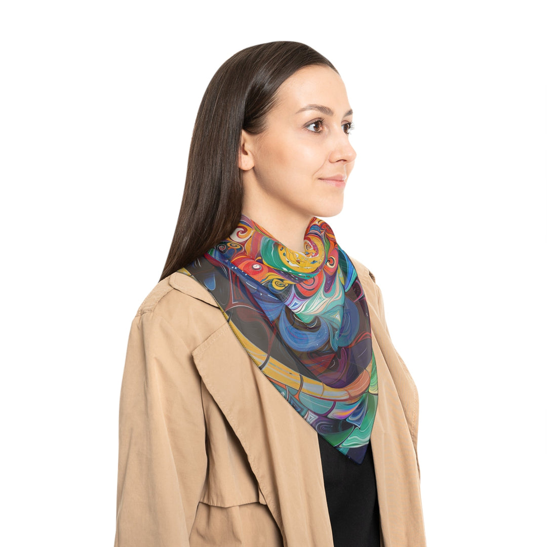 Vibrant Cosmic Mandala - Poly Scarf - Accessories - g(0D·IO) - Poly chiffon - 50" × 50" -