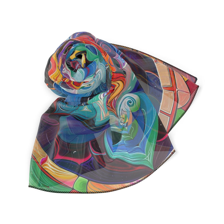 Vibrant Cosmic Mandala - Poly Scarf - Accessories - g(0D·IO) - Poly chiffon - 50" × 50" -